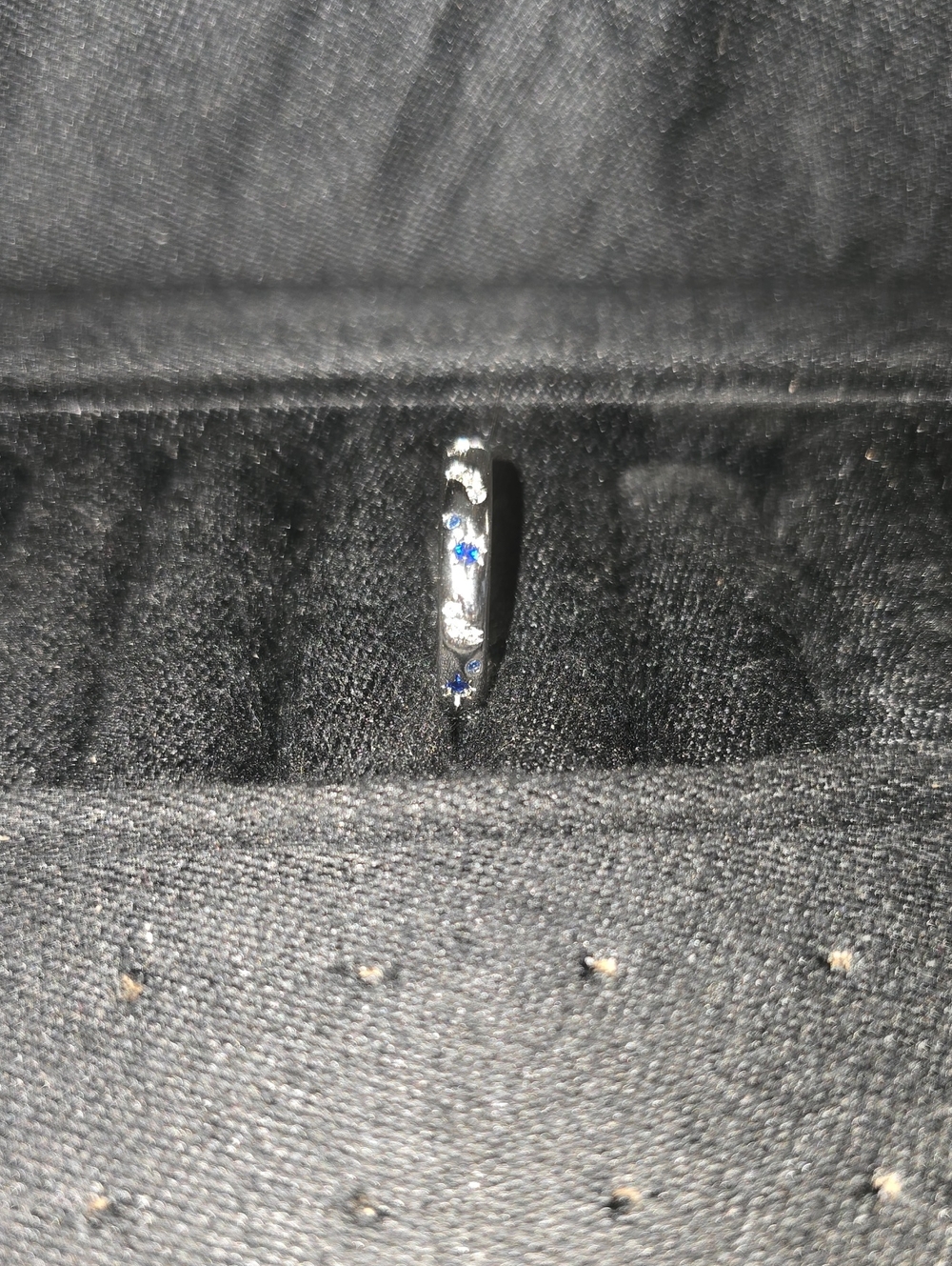 925 Silver Sapphire & Blue Diamond Star Band Ring, Size 8